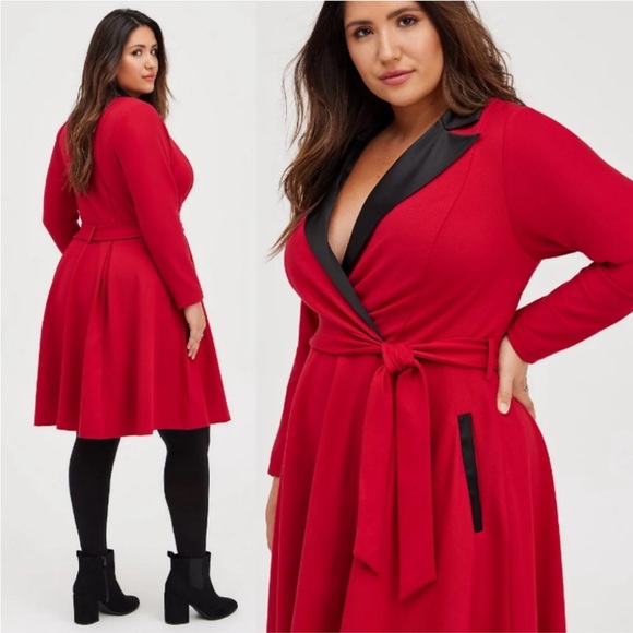 Torrid Dresses & Skirts - TORRID Tuxedo Skater Dress Red & Black Christmas Holiday Pockets Womens Sz 14